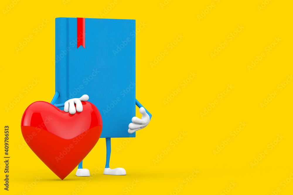 Aufkleber Blue Book Character Mascot with Red Heart. 3d Rendering