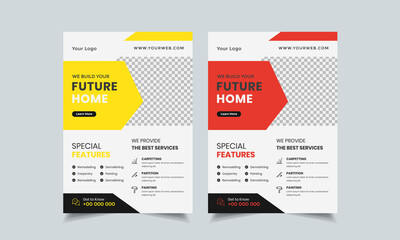 construction flyer design template, home repair flyer, home build color a4 print ready flyer