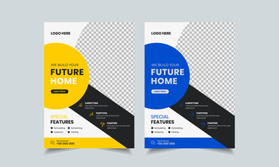 construction flyer design template, home repair flyer, home build color a4 print ready flyer