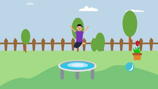 Happy little boy jumping on trampoline