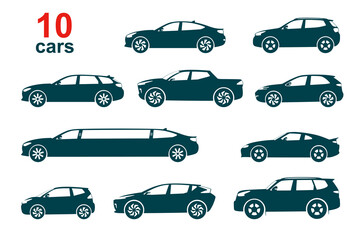 Cars icon set on white background isolated. Vector illustration. - obrazy, fototapety, plakaty