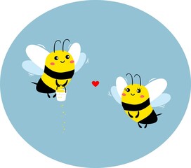 Little bees are circling in the sky and holding bits of honey, confessing their love to each other.