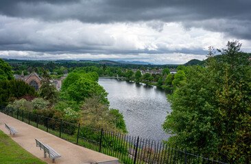 Beautiful scenery from Inverness Castle viewing Inverness cityscape and river Ness , Inverness , Scotland