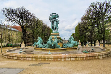 Fountain of the Observatory in Marco Polo Gardens in Paris