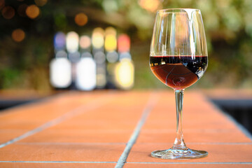 Glass of wine at outdoor wine bar