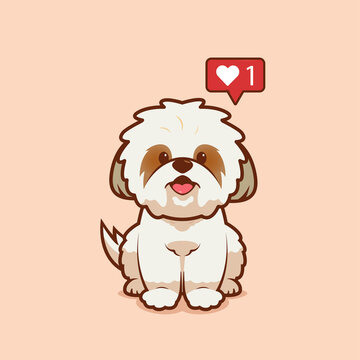 Cartoon illustration of shih tzu dog sitting with love icon. Vector illustration of shih tzu dog