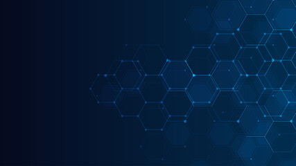 Abstract technology background with hexagons shape pattern. Concepts of healthcare technology, health, science and innovation medicine - obrazy, fototapety, plakaty