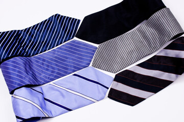 Colorful necktie collection on the white background in the men's shop