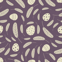 Eggs and feathers Easter seamless pattern. Design for Easter, textile, paper, printing, scrapbooking, greeting cards