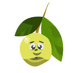 Cute and funny apple character in comic style looking up, cartoon vector illustration isolated on white background.