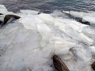 melted ice on the river in winter