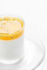 vegan dairy free organic coconut cream panna cotta with passion fruit dessert