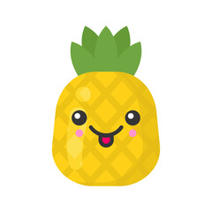 Cute smiling exotic pineapple. Kawaii fruit character. Isolated colorful vector icon