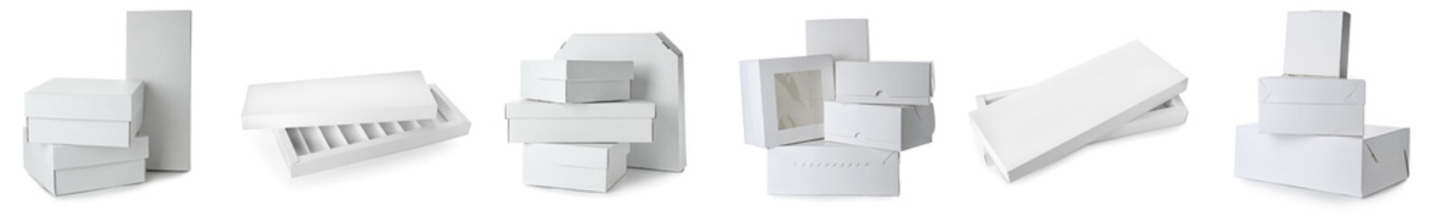 Set of cardboard boxes on white background