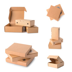 Set of cardboard boxes on white background