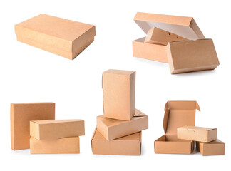 Set of cardboard boxes on white background