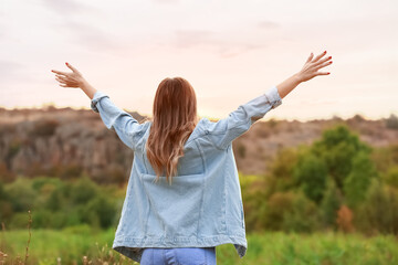 Young female tourist in countryside