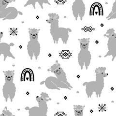 Fototapeta premium Alpaca vector seamless pattern