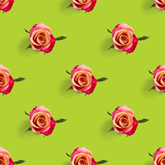 Fototapeta premium rosebud seamless pattern. head of rose bloom isolated on green pattern, pop art