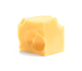 Piece of tasty cheese on white background
