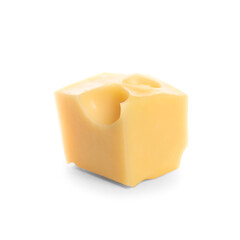 Piece of tasty cheese on white background