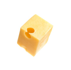 Piece of tasty cheese on white background
