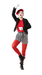 Female pantomimist on white background