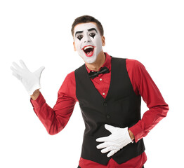 Male pantomimist on white background