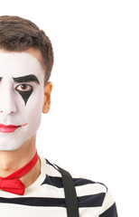 Male pantomimist on white background