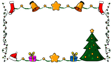 frame of christmas trees stars bells and gifts