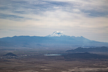 The volcano pico de orizaba and lake alchichica in puebla Mexico