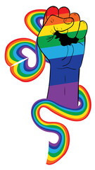 Rainbow clenched fist with ribbon