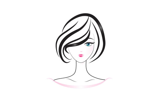 Face of pretty woman silhouette handmade line art beautiful icon logo vector web image design