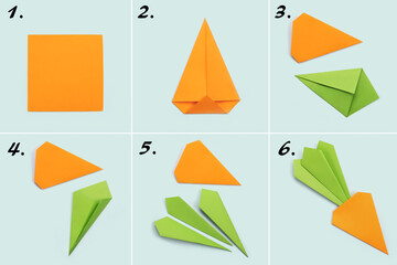 How to make Origami paper bookmark form of carrot for Easter greetings. Children's art project. DIY...