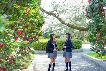 通学する女子学生2人