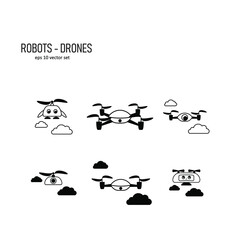 Robots - drones. Vector icons set on white background. Symbol for web, infographics, print design and mobile UX UI kit. Vector illustration, EPS10.