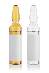 Two ampoules of medication isolated on the white. 3d rendering.