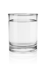 Glass of still clean water isolated on white. 3D rendering illustration.