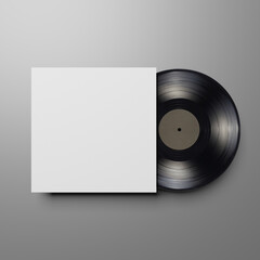 Vinyl record with blank cover on gray background. Mock up template.