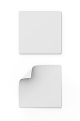 Blank white sticker label isolated on white. 3D rendering.