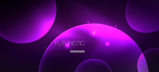 Neon ellipses abstract backgrounds. Shiny bright round shapes glowing in the dark. Vector futuristic illustrations for covers, banners, flyers and posters and other