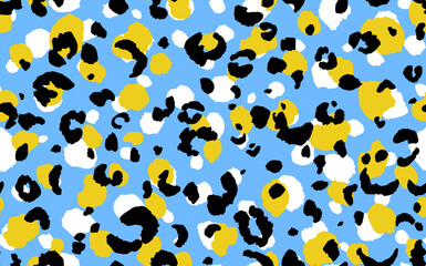 Abstract modern leopard seamless pattern. Animals trendy background. Blue and black decorative vector stock illustration for print, card, postcard, fabric, textile. Modern ornament of stylized skin