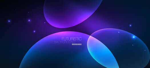 Neon ellipses abstract backgrounds. Shiny bright round shapes glowing in the dark. Vector futuristic illustrations for covers, banners, flyers and posters and other