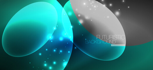 Neon ellipses abstract backgrounds. Shiny bright round shapes glowing in the dark. Vector futuristic illustrations for covers, banners, flyers and posters and other