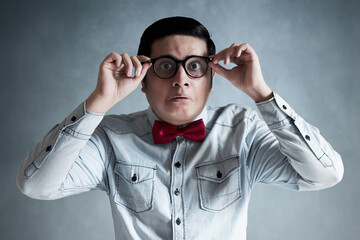 Portrait of nerd with glasses