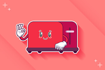 SLIGHTLY SMILE FACE, SLIGHTLY, SMILING, SMILE Face Emotion. Nice Finger Hand Gesture. Toaster Cartoon Drawing Mascot Illustration.
