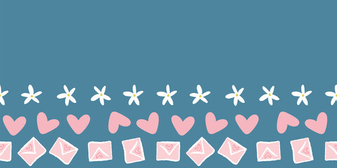 Valentine Love Heart Letter Envelope Flower Frame Border Seamless Pattern