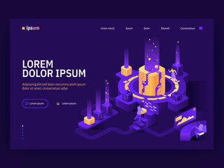 Naklejka premium Vector landing page of Isometric Tech concept