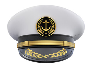 Front view of navy captain hat isolated on white background - 3D illustration - 409798980