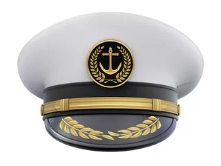 Muurstickers Front view of navy captain hat isolated on white background - 3D illustration © mipan